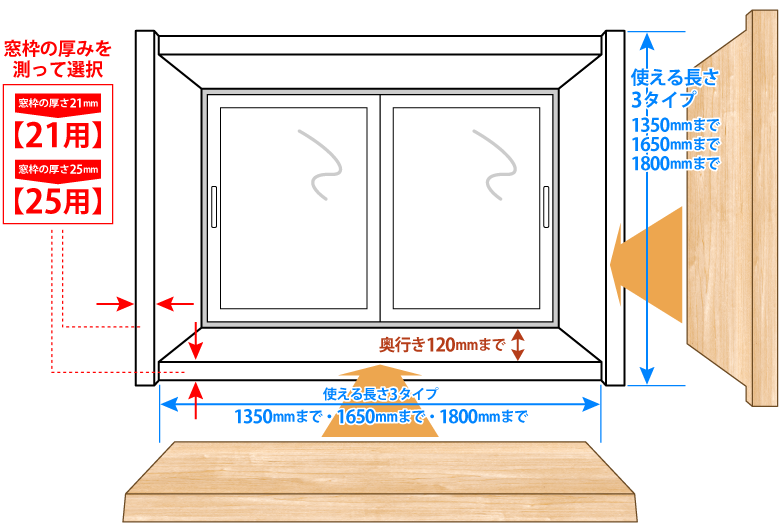 窓カフェWoodのサイズ説明